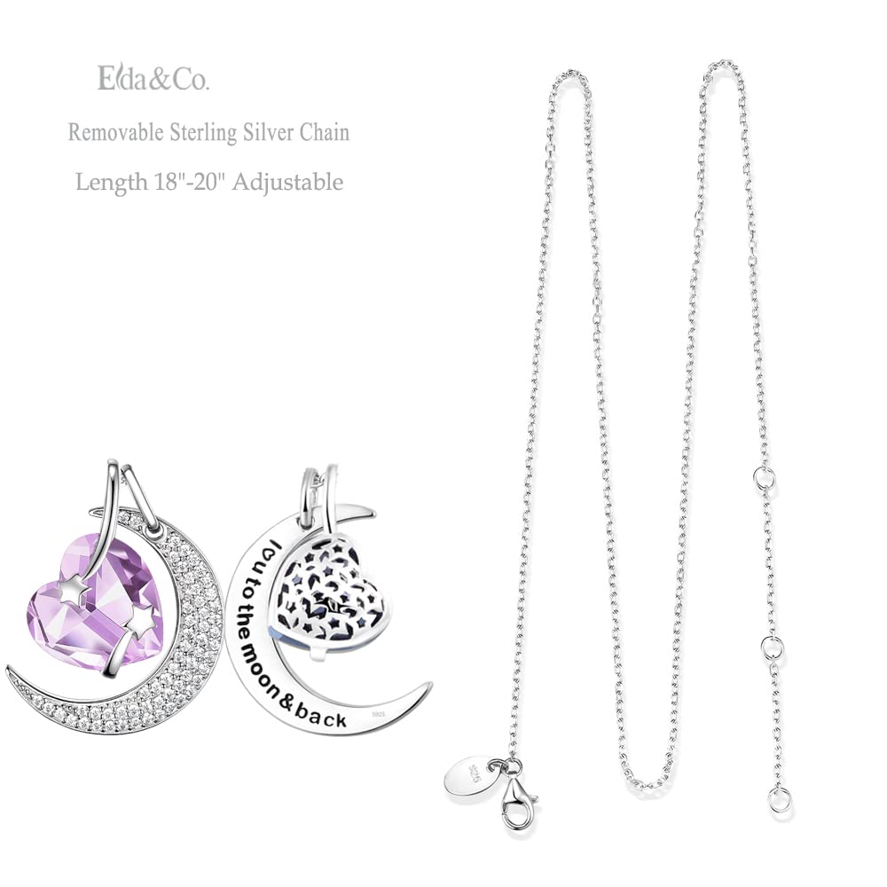 I Love You to the Moon and Back Half Moon Necklace Jewelry Birthday Gifts Mom Wife January February Birthstones Garnet Amethyst and More Stones 925 Sterling Silver