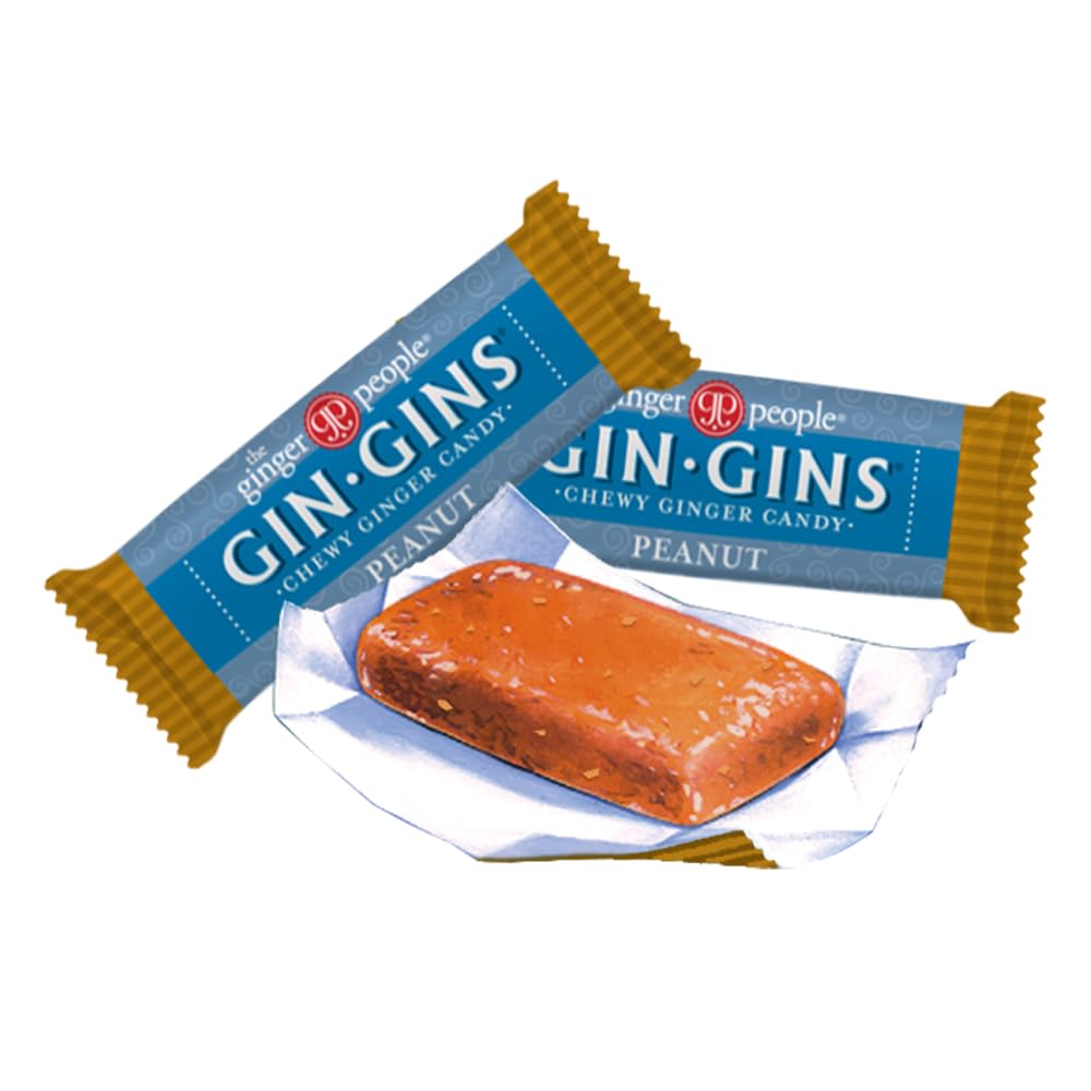 GIN GINS Ginger Chews – Natural Fresh Ginger Candy by The Ginger People – Individually Wrapped Healthy Candy – Original, Apple, Peanut and Turmeric Flavors – Variety Pack – 4 x 3oz bag each flavor (Pack of 4 bags)