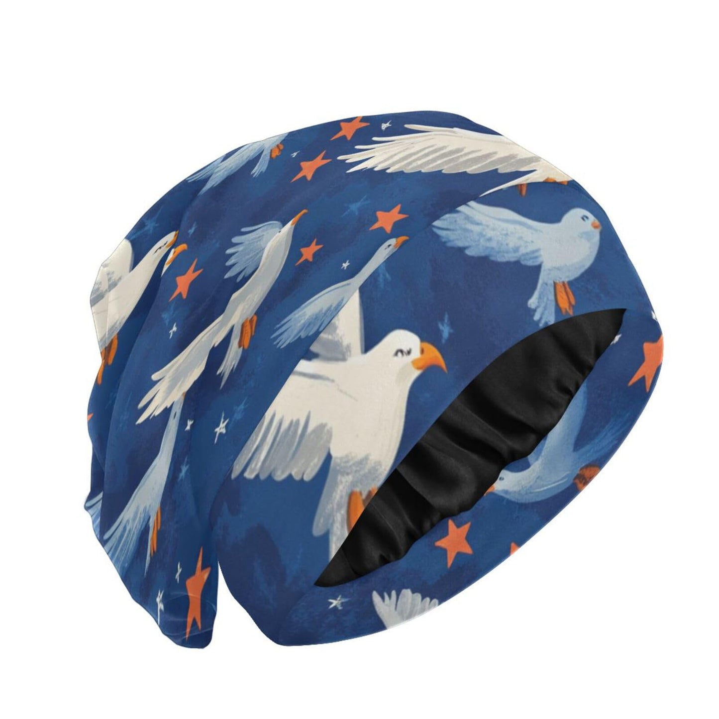 Satin Bonnet Lined Sleep Cap Hair Wrap Cover Slouchy Beanie for Curly Hair Protection for Gifts for Men Women Dark Blue Stars