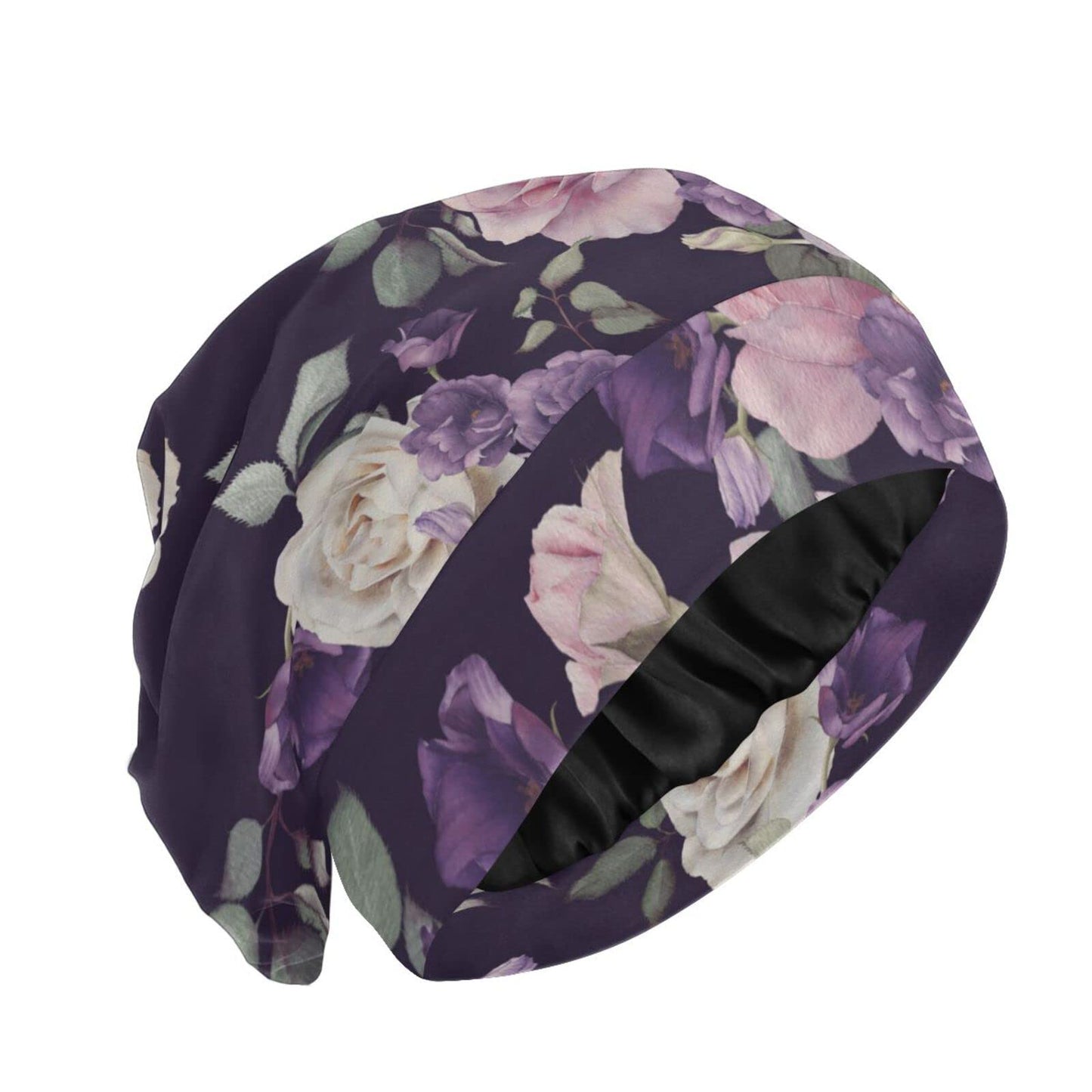Satin Bonnet Lined Sleep Cap Hair Wrap Cover Slouchy Beanie for Curly Hair Protection for Gifts for Men Women Dark Blue Stars
