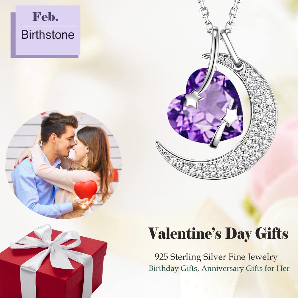 I Love You to the Moon and Back Half Moon Necklace Jewelry Birthday Gifts Mom Wife January February Birthstones Garnet Amethyst and More Stones 925 Sterling Silver