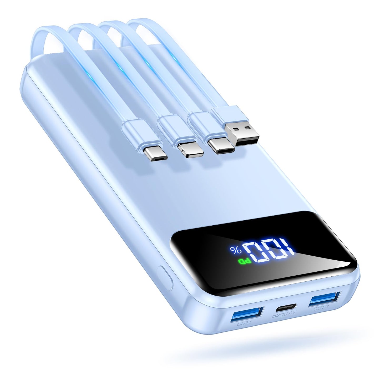 Portable Charger Power Bank 50000mAh Battery Pack, 22.5W Fast Charging PowerBank with Built in Cables,Travel Essential USB-C Portable Phone Charger for iPhone Samsung Pixel Android iPad-Blue