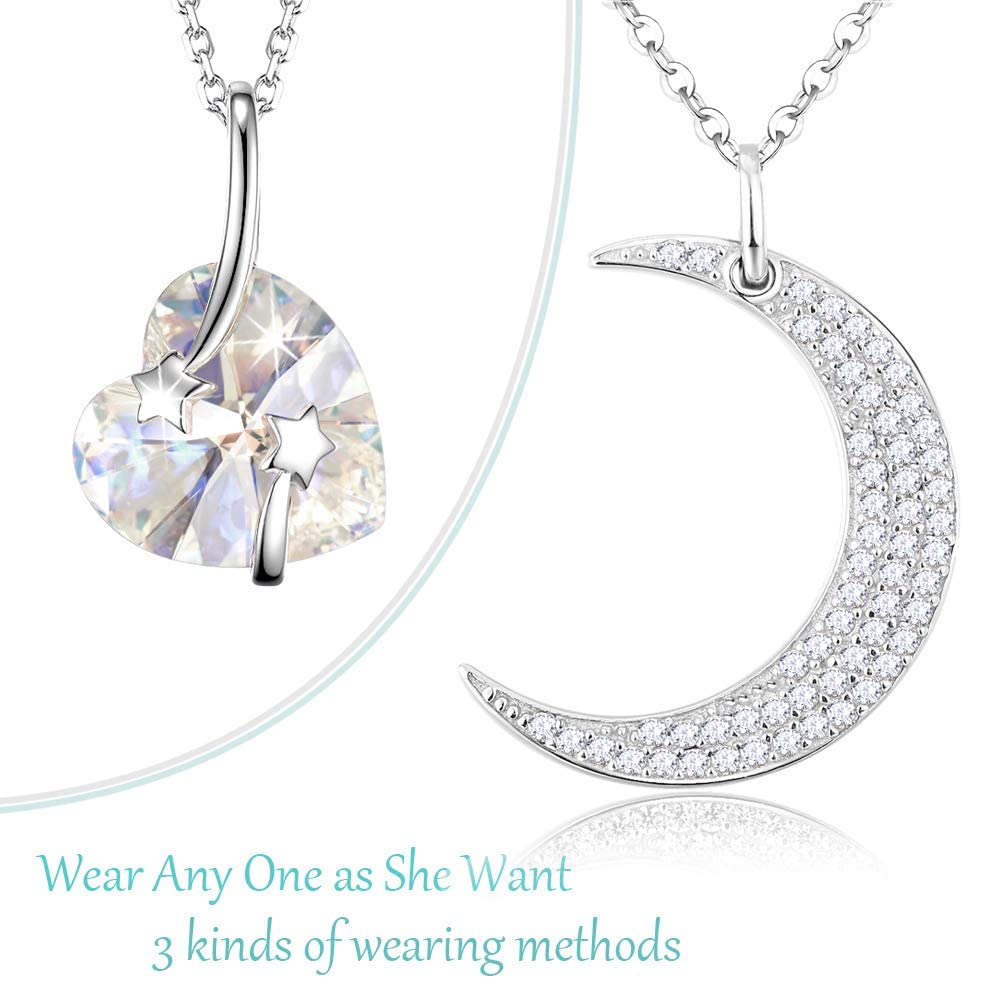 I Love You to the Moon and Back Half Moon Necklace Jewelry Birthday Gifts Mom Wife January February Birthstones Garnet Amethyst and More Stones 925 Sterling Silver