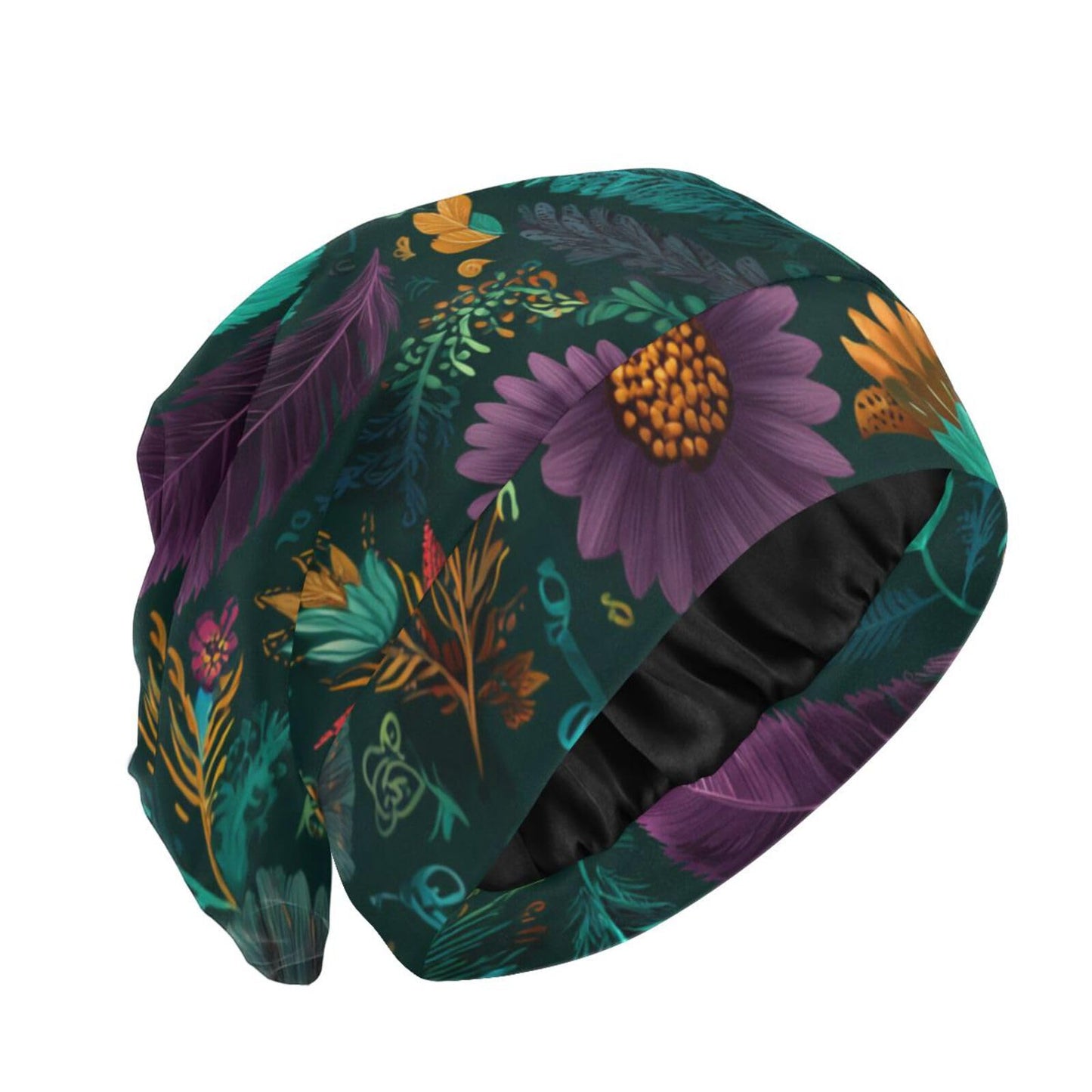 Satin Bonnet Lined Sleep Cap Hair Wrap Cover Slouchy Beanie for Curly Hair Protection for Gifts for Men Women Dark Blue Stars