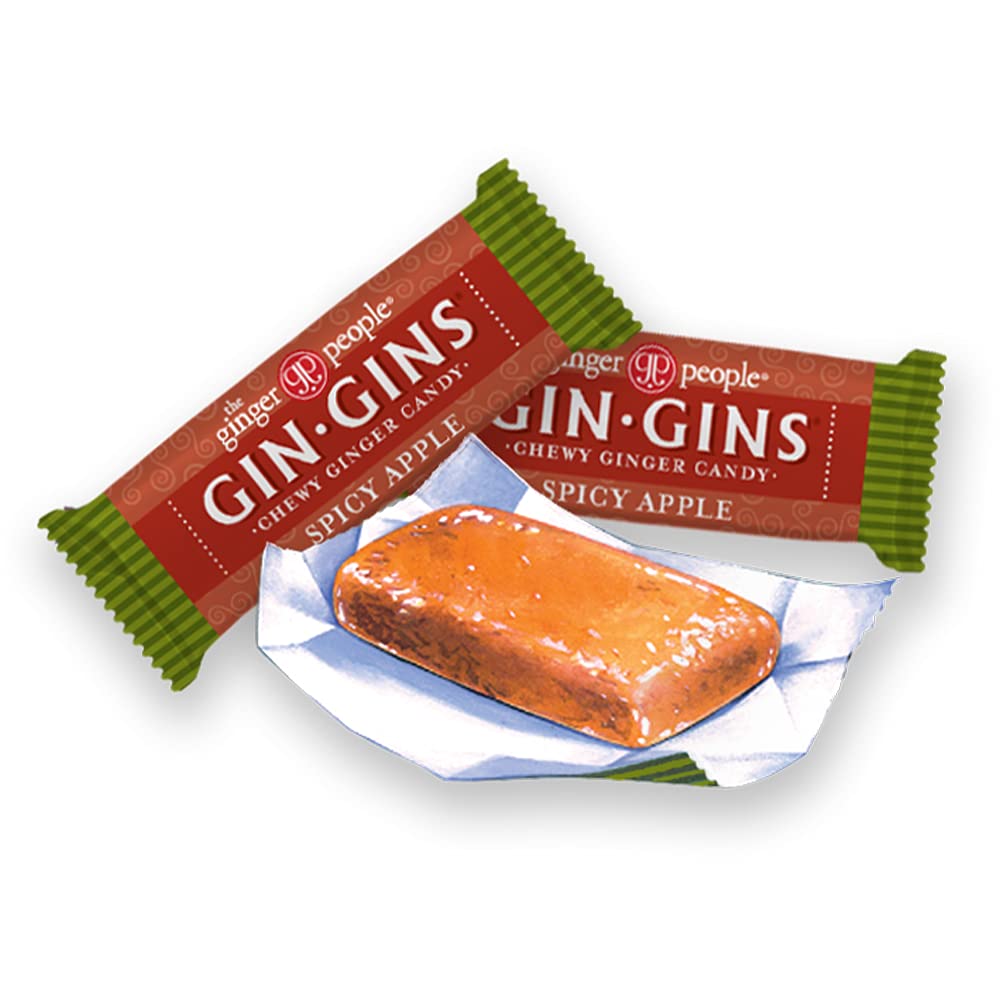 GIN GINS Ginger Chews – Natural Fresh Ginger Candy by The Ginger People – Individually Wrapped Healthy Candy – Original, Apple, Peanut and Turmeric Flavors – Variety Pack – 4 x 3oz bag each flavor (Pack of 4 bags)