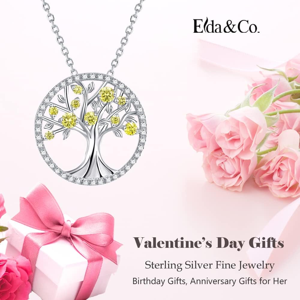 Tree of Life Necklace Birthday Gifts for Wife Mom January February Birthstones Necklace Garnet Amethyst and More Stones Jewelry 925 Sterling Silver