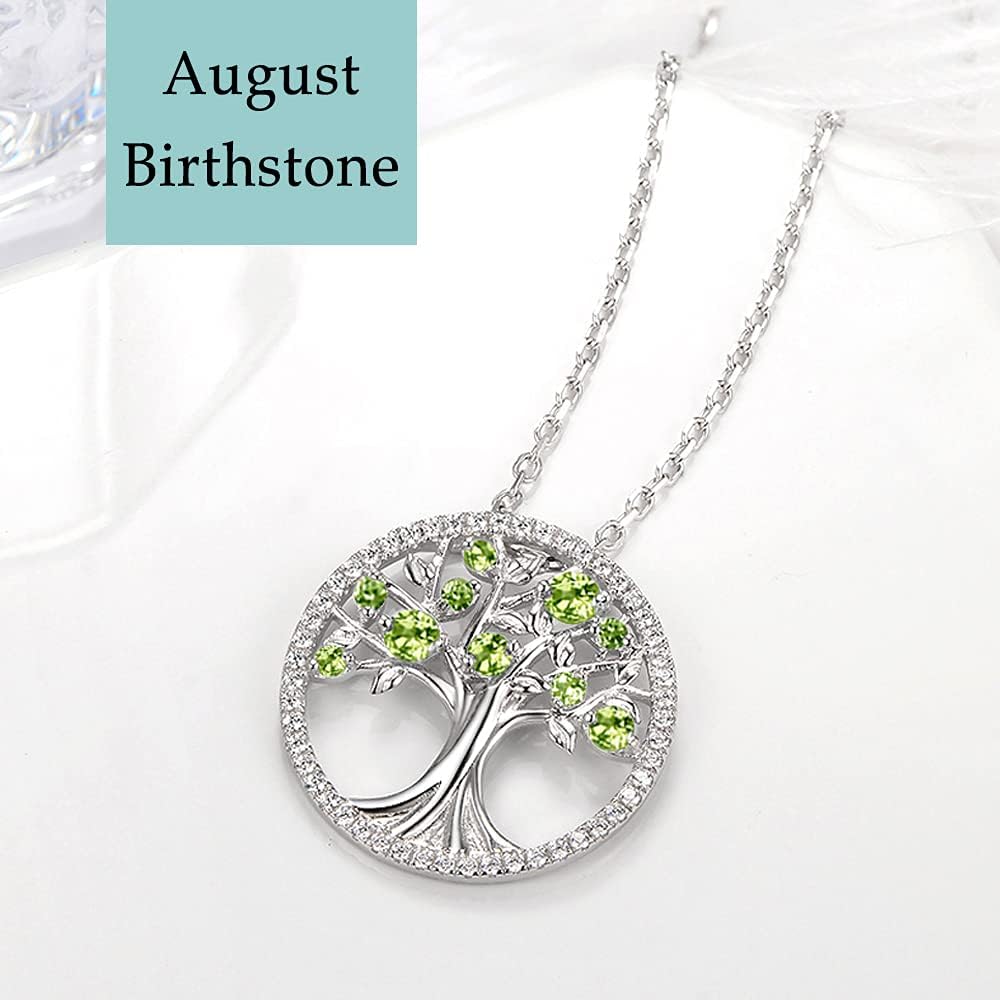 Tree of Life Necklace Birthday Gifts for Wife Mom January February Birthstones Necklace Garnet Amethyst and More Stones Jewelry 925 Sterling Silver