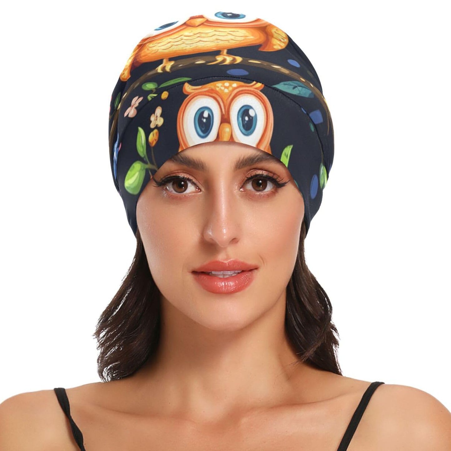 Satin Bonnet Lined Sleep Cap Hair Wrap Cover Slouchy Beanie for Curly Hair Protection for Gifts for Men Women Dark Blue Stars