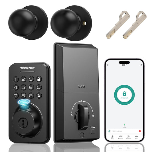 Keyless Entry Door Lock with Handle, Fingerprint Keypad Deadbolt with Handle Set, Smart Door Locks for Front Door with App Control, Auto-Lock, One-Time Code, Easy to Install