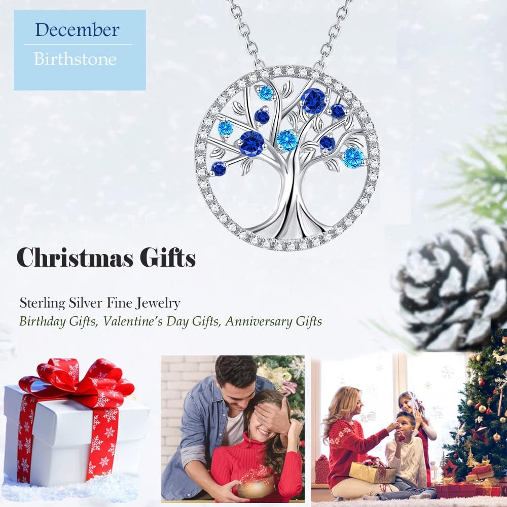 Tree of Life Necklace Birthday Gifts for Wife Mom January February Birthstones Necklace Garnet Amethyst and More Stones Jewelry 925 Sterling Silver