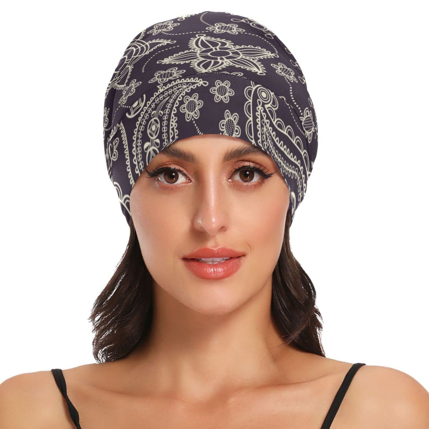 Satin Bonnet Lined Sleep Cap Hair Wrap Cover Slouchy Beanie for Curly Hair Protection for Gifts for Men Women Dark Blue Stars