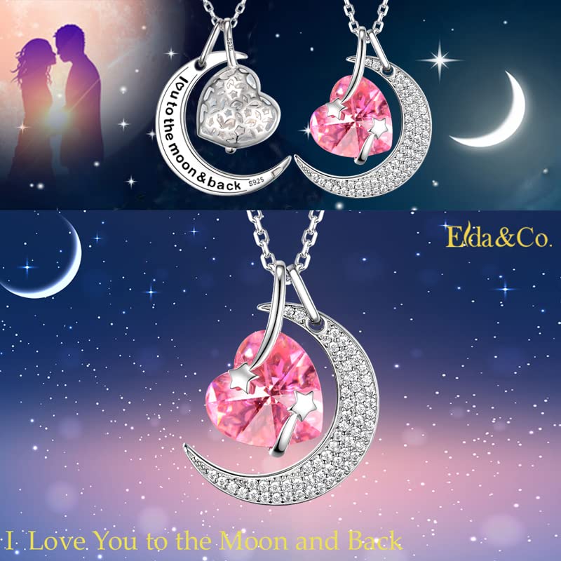 I Love You to the Moon and Back Half Moon Necklace Jewelry Birthday Gifts Mom Wife January February Birthstones Garnet Amethyst and More Stones 925 Sterling Silver