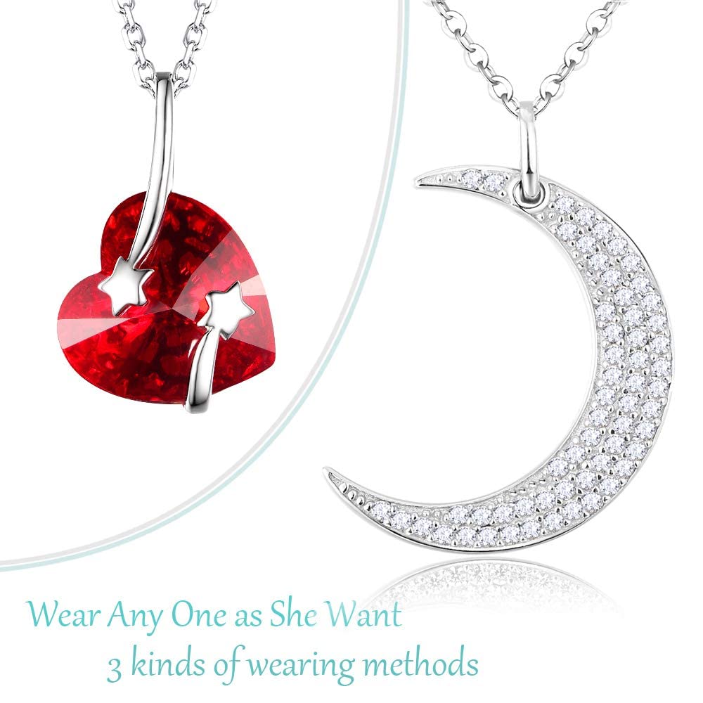 I Love You to the Moon and Back Half Moon Necklace Jewelry Birthday Gifts Mom Wife January February Birthstones Garnet Amethyst and More Stones 925 Sterling Silver