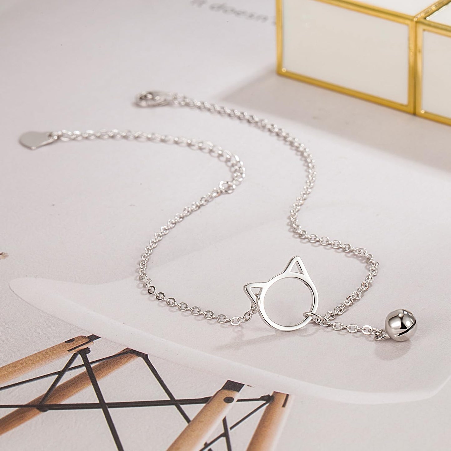 Dankadi Women 925 Sterling Silver Anklet Bracelets Cute Cat/Bell Pendant Chain Beach Anklet Bracelet Boho Adjustable Size Anklet Jewelry Gift for her
