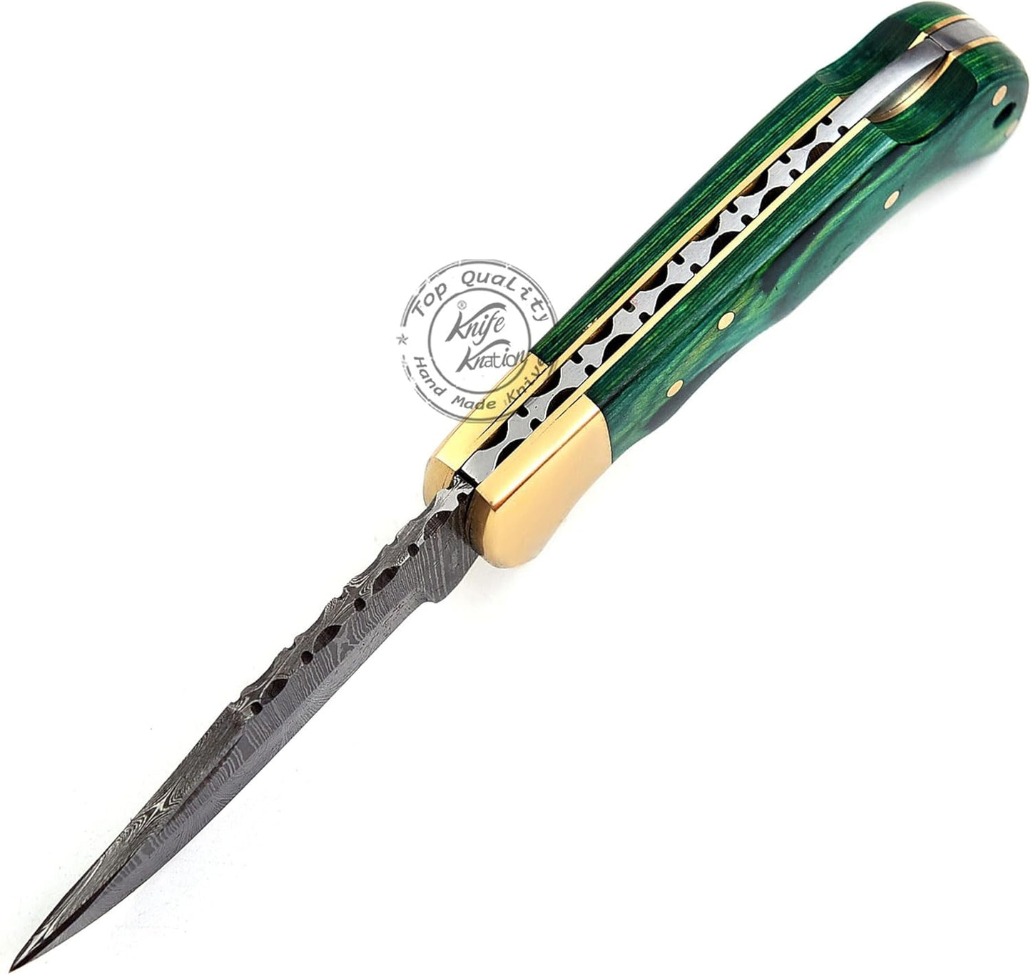 Green Wood 6.5'' 100% Handmade Damascus Steel Folding Pocket Knife, Hunting Knife, Outdoor Survival Hunting Accessories, Gifts for Men, Boyfriend, Dad, Father’s Day Gift, 100% Prime Quality