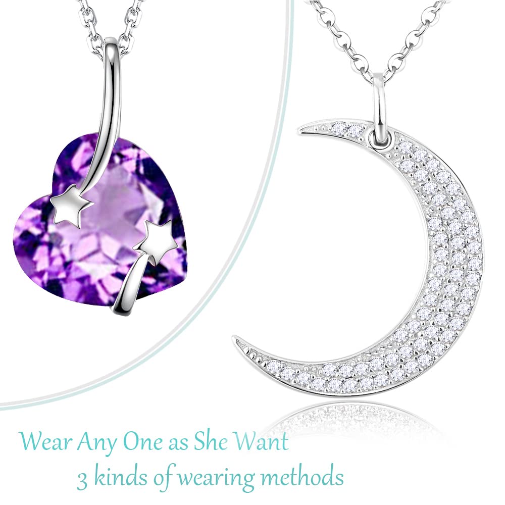 I Love You to the Moon and Back Half Moon Necklace Jewelry Birthday Gifts Mom Wife January February Birthstones Garnet Amethyst and More Stones 925 Sterling Silver
