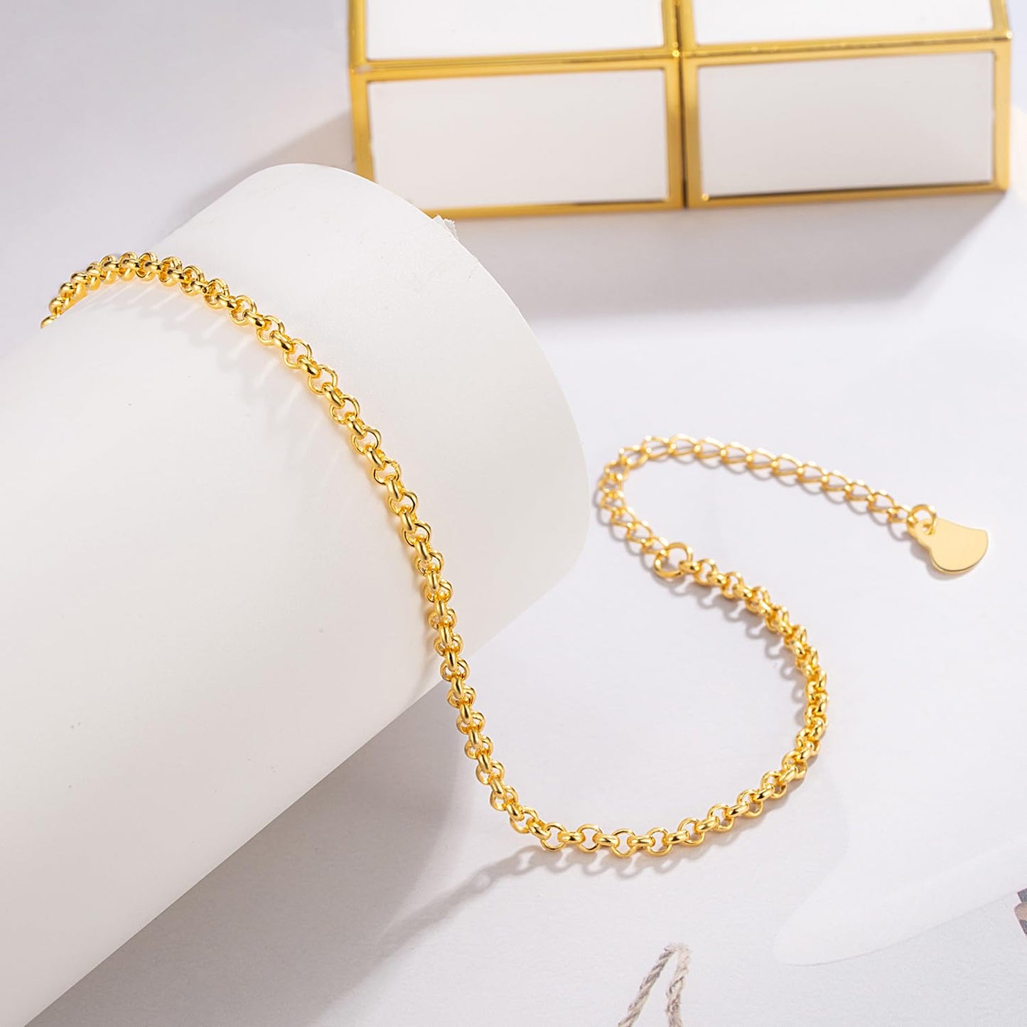 Dankadi Women 925 Sterling Silver Anklets Bracelet Men Simple Chopin/Box Chain/Twist Rope Chain Summer Beach Foot 24k Gold Plated Jewelry Gift