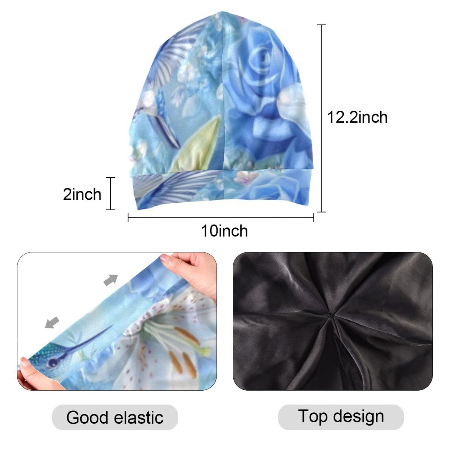 Satin Bonnet Lined Sleep Cap Hair Wrap Cover Slouchy Beanie for Curly Hair Protection for Gifts for Men Women Dark Blue Stars