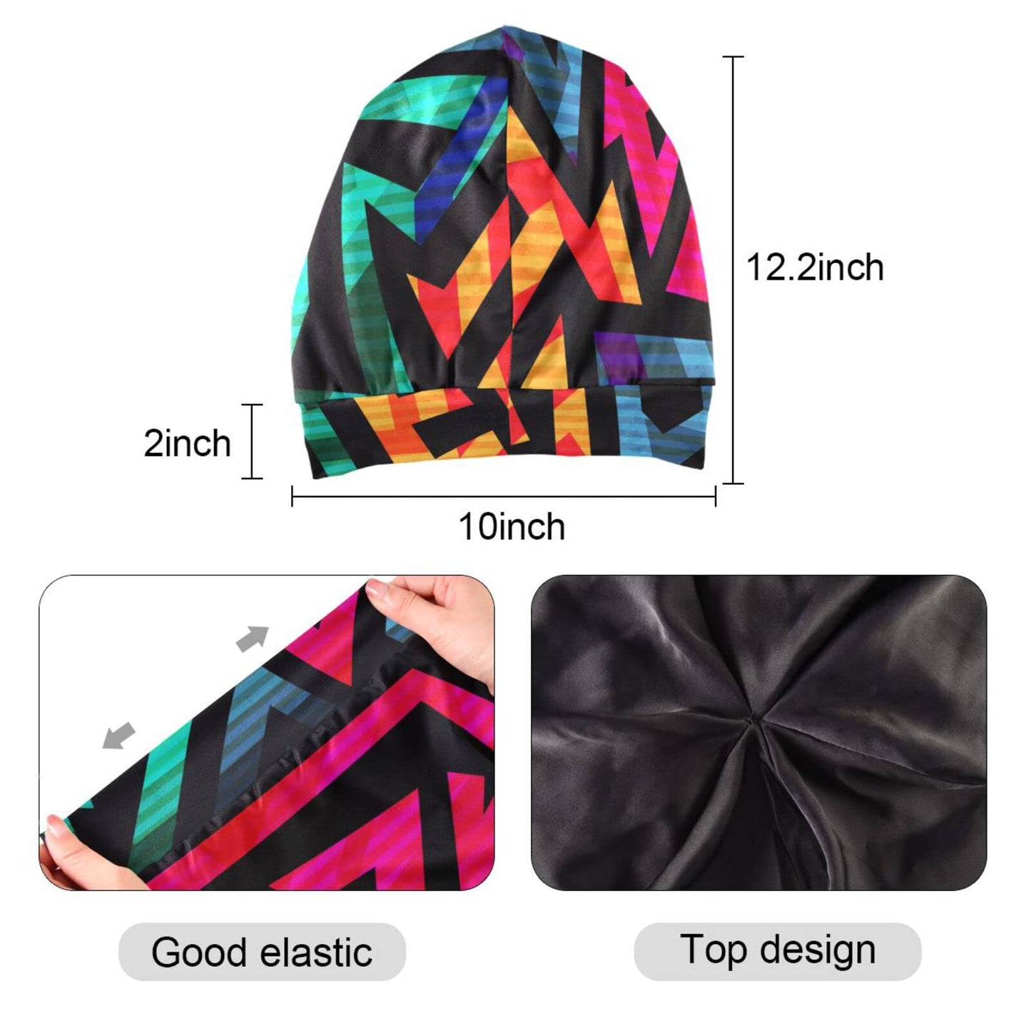 Satin Bonnet Lined Sleep Cap Hair Wrap Cover Slouchy Beanie for Curly Hair Protection for Gifts for Men Women Dark Blue Stars