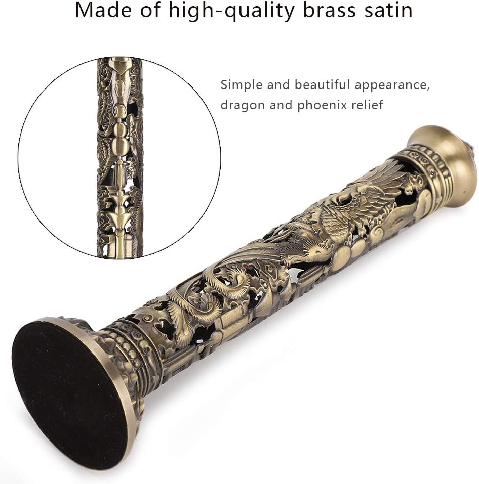 Vertical Incense Burner, Retro Incense Tower Holder Brass Stick Incense Holder Incense Burner with Dragon Phoenix Pattern for Home Office Yoga Meditation, 8.5x7cm/3.3x2.8in