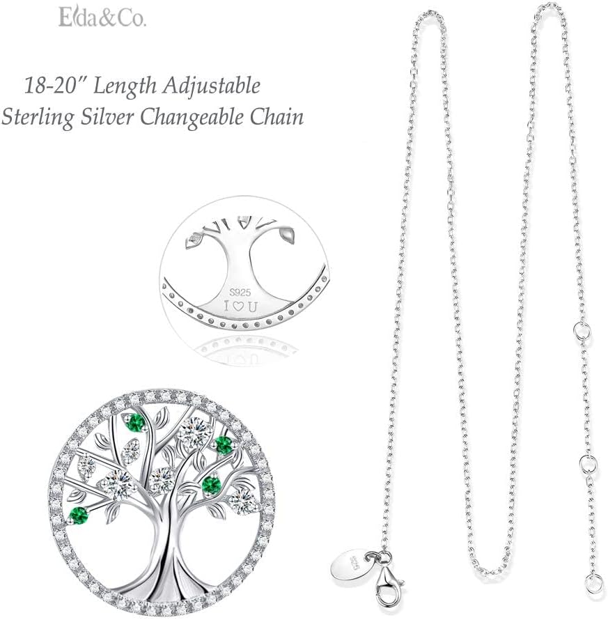 Tree of Life Necklace Birthday Gifts for Wife Mom January February Birthstones Necklace Garnet Amethyst and More Stones Jewelry 925 Sterling Silver