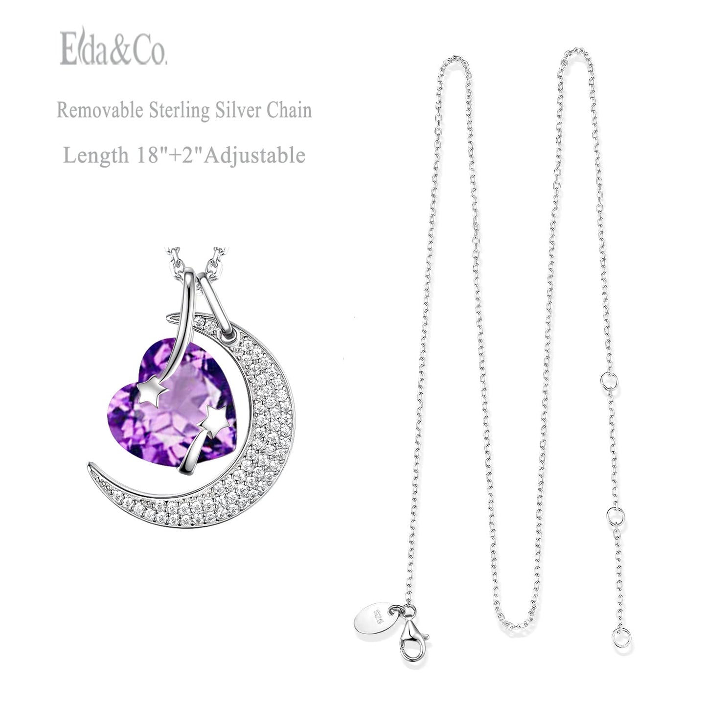 I Love You to the Moon and Back Half Moon Necklace Jewelry Birthday Gifts Mom Wife January February Birthstones Garnet Amethyst and More Stones 925 Sterling Silver