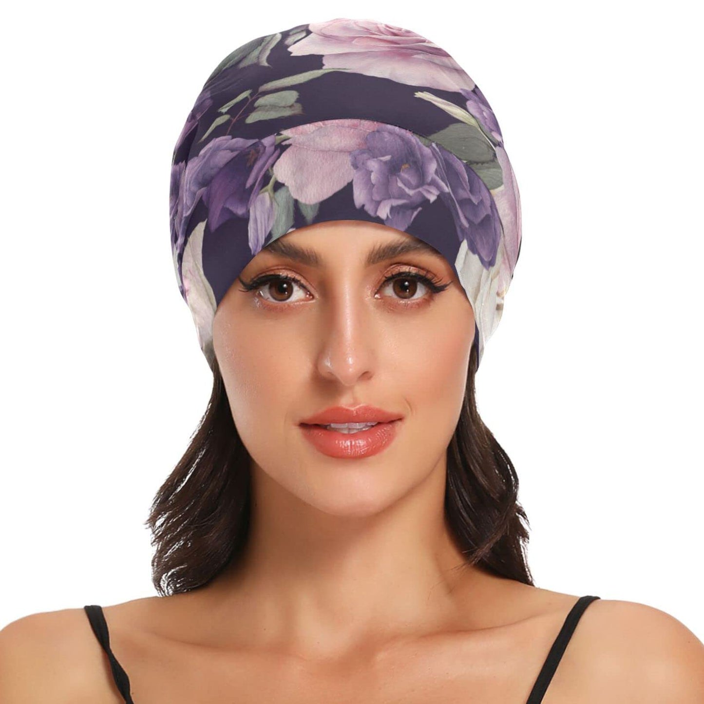 Satin Bonnet Lined Sleep Cap Hair Wrap Cover Slouchy Beanie for Curly Hair Protection for Gifts for Men Women Dark Blue Stars