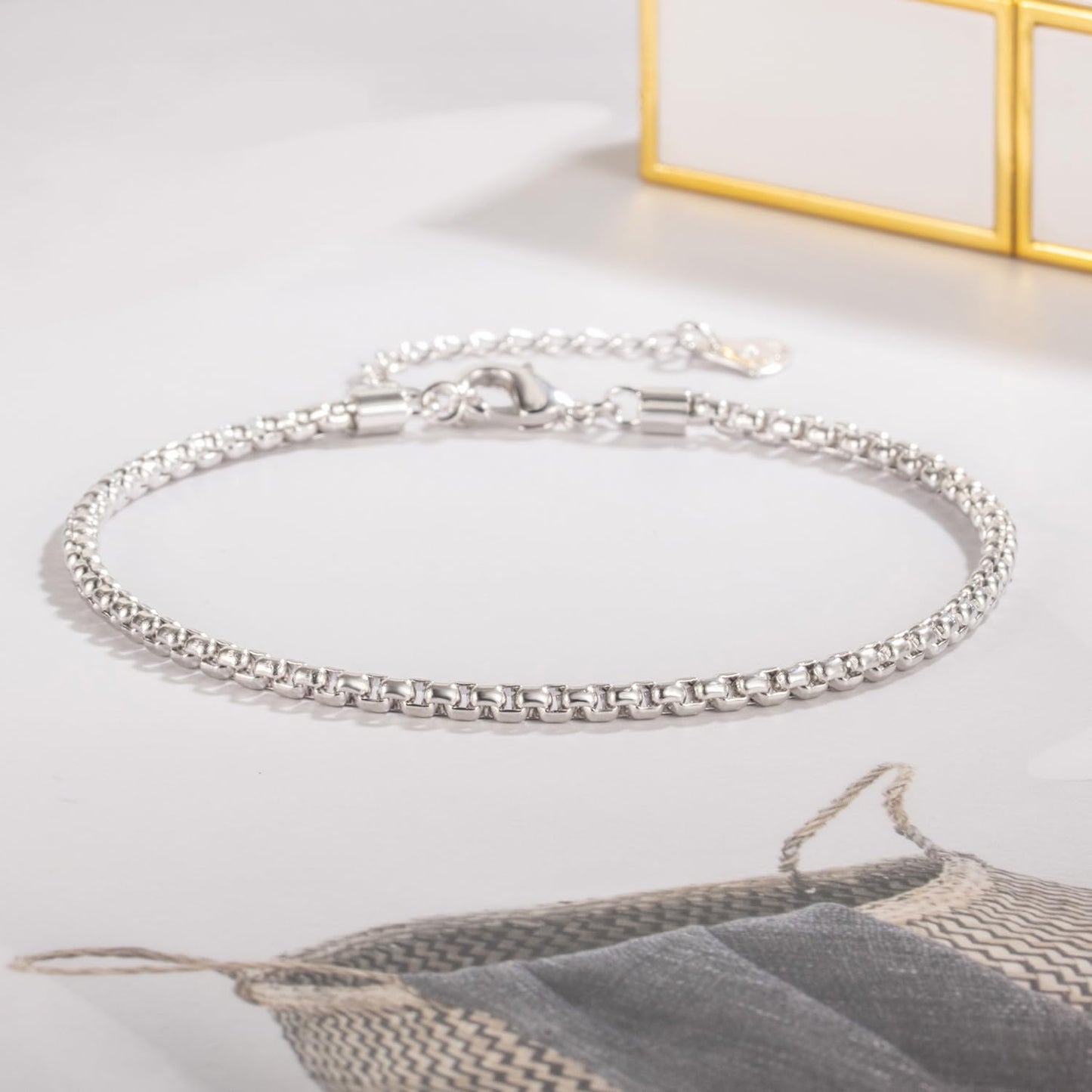 Dankadi Women 925 Sterling Silver Anklets Bracelet Men Simple Chopin/Box Chain/Twist Rope Chain Summer Beach Foot 24k Gold Plated Jewelry Gift