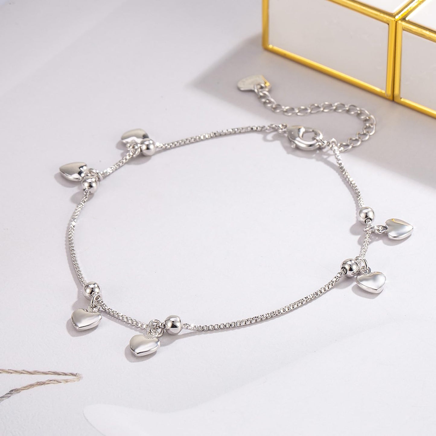 Dainty 925 Sterling Silver Infinity Heart Anklet and Bracelets Woman Adjustable Chain Beach Barefoot Foot Jewelry Gift For Wife Her