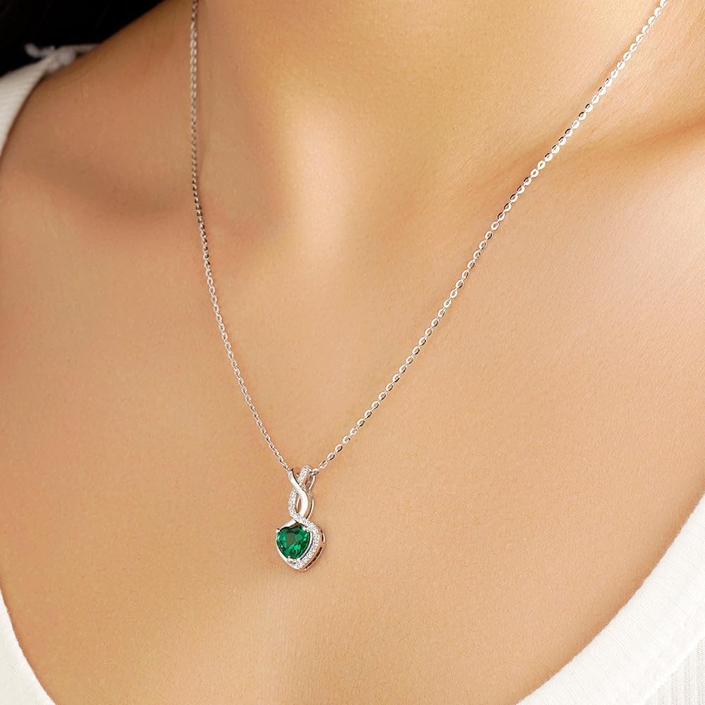 MSBLUE® 1 CT. Lab Created Heart-Shaped Aquamarine Infinity Pendant, 14K White Gold Vermeil