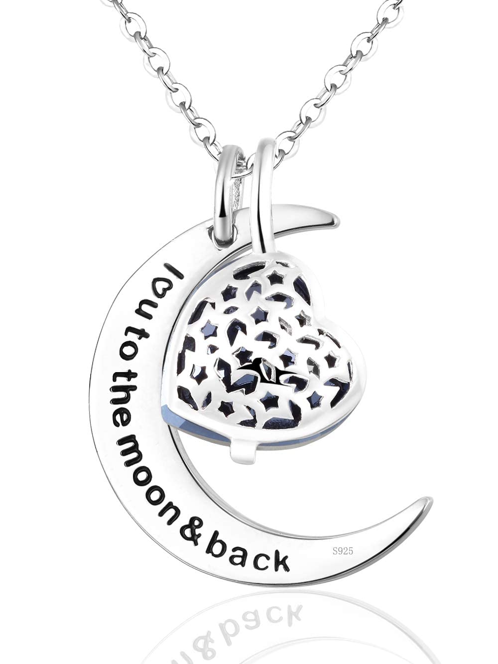 I Love You to the Moon and Back Half Moon Necklace Jewelry Birthday Gifts Mom Wife January February Birthstones Garnet Amethyst and More Stones 925 Sterling Silver