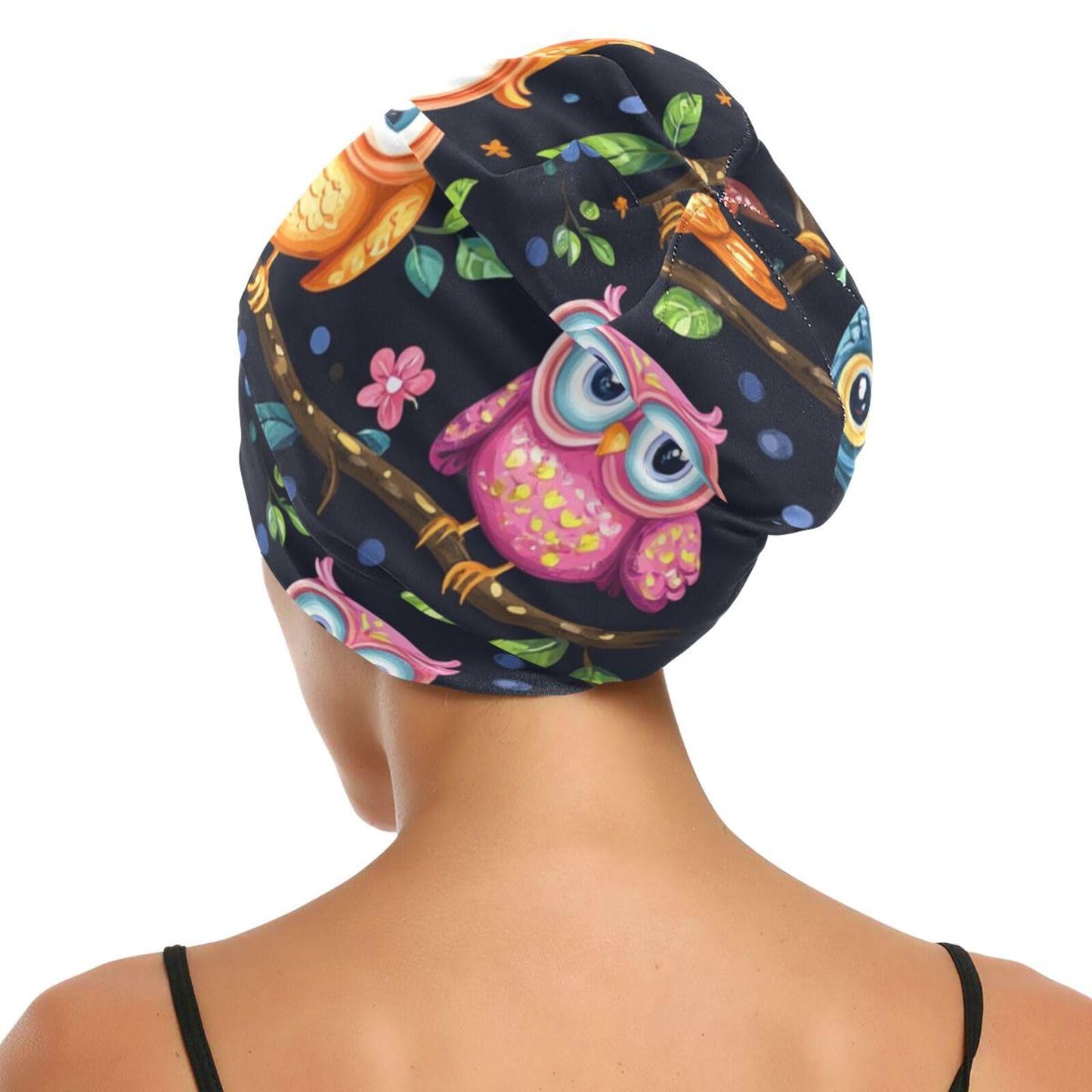 Satin Bonnet Lined Sleep Cap Hair Wrap Cover Slouchy Beanie for Curly Hair Protection for Gifts for Men Women Dark Blue Stars