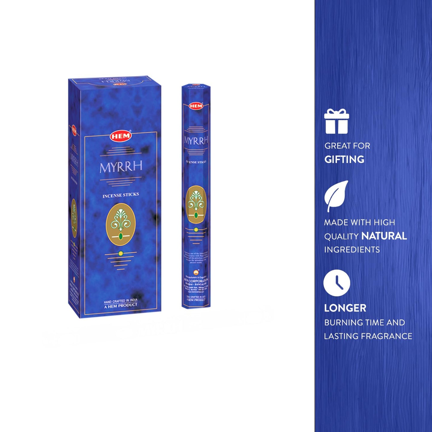 Hem Frankincense Myrrh Incense Sticks - 120 Count | Natural Air Purifying Aromatherapy | Calming and Cleansing Fragrance | Perfect for Meditation and Relaxation | Long-Lasting Burn.