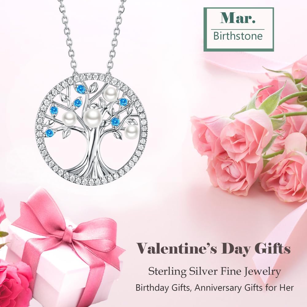 Tree of Life Necklace Birthday Gifts for Wife Mom January February Birthstones Necklace Garnet Amethyst and More Stones Jewelry 925 Sterling Silver