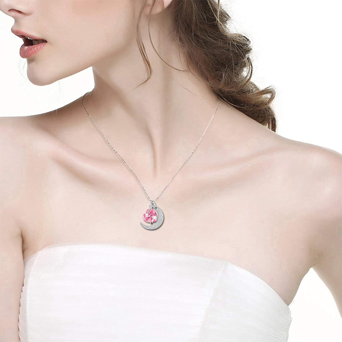 I Love You to the Moon and Back Half Moon Necklace Jewelry Birthday Gifts Mom Wife January February Birthstones Garnet Amethyst and More Stones 925 Sterling Silver
