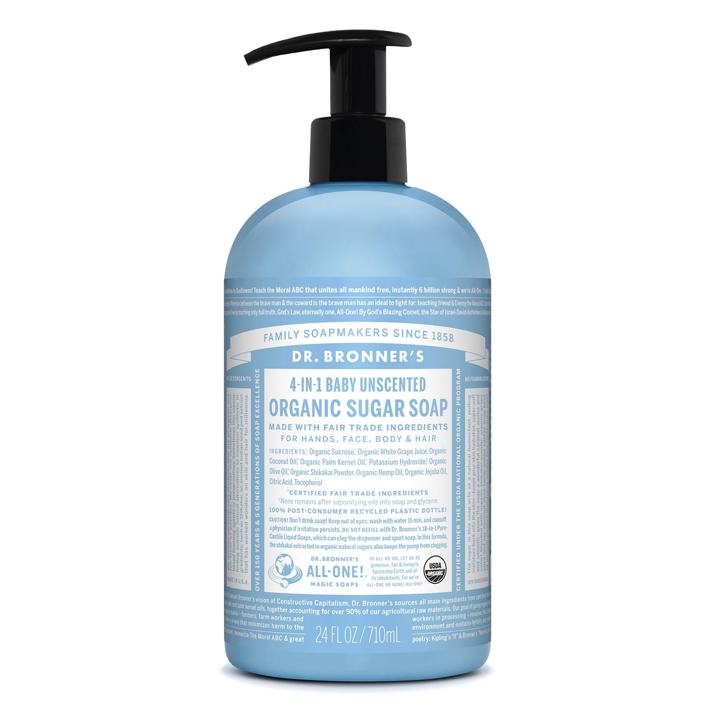Dr. Bronner's - Organic Sugar Soap (Lemongrass, 24 Ounce) - Made with Organic Oils, Sugar and Shikakai Powder, 4-in-1 Uses: Hands, Body, Face and Hair, Cleanses, Moisturizes and Nourishes, Vegan