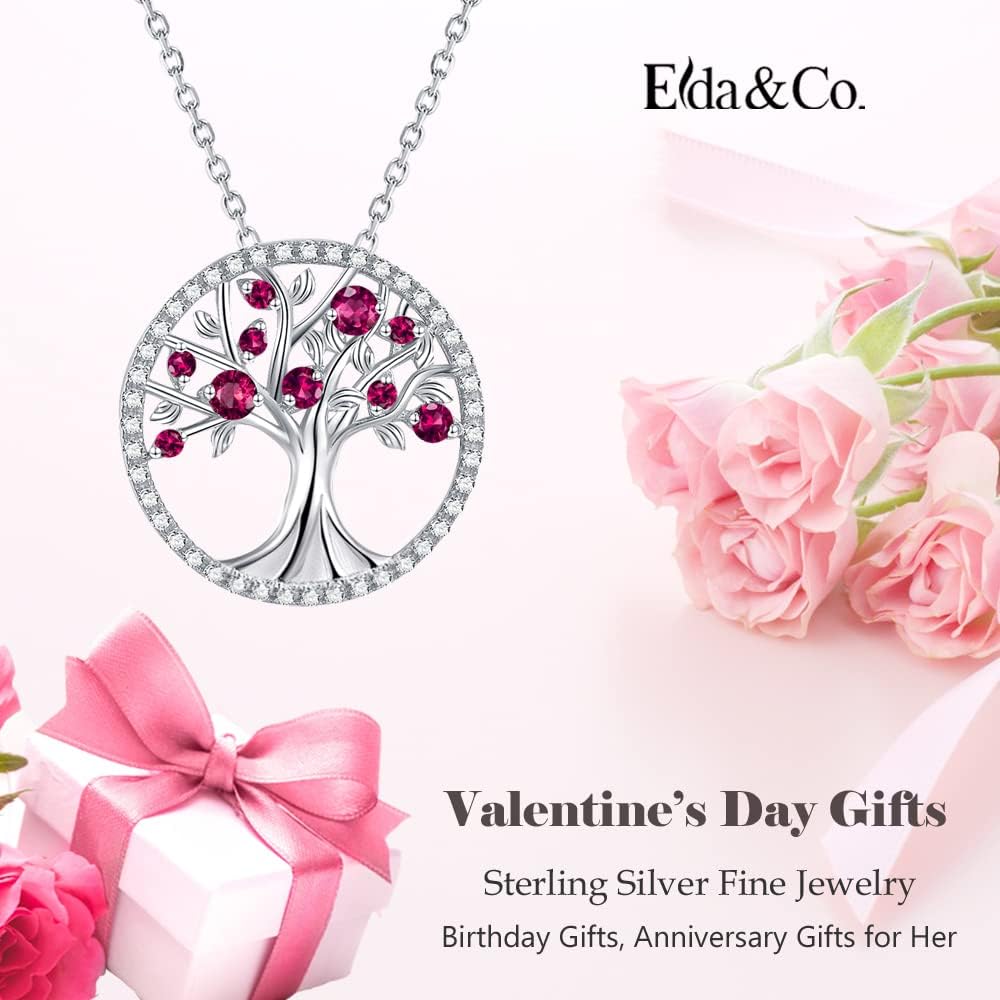 Tree of Life Necklace Birthday Gifts for Wife Mom January February Birthstones Necklace Garnet Amethyst and More Stones Jewelry 925 Sterling Silver