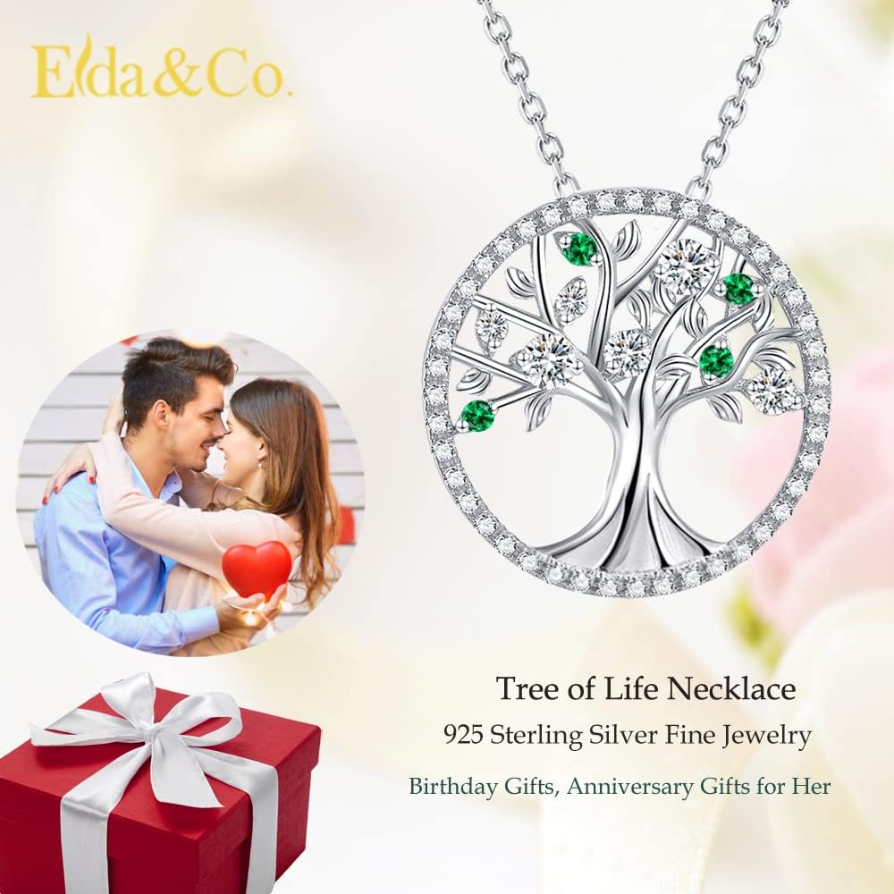 Tree of Life Necklace Birthday Gifts for Wife Mom January February Birthstones Necklace Garnet Amethyst and More Stones Jewelry 925 Sterling Silver