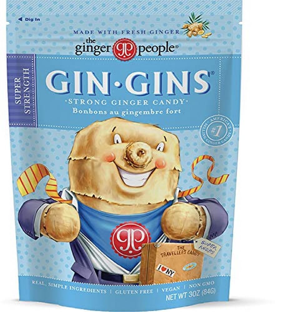 GIN GINS Ginger Chews – Natural Fresh Ginger Candy by The Ginger People – Individually Wrapped Healthy Candy – Original, Apple, Peanut and Turmeric Flavors – Variety Pack – 4 x 3oz bag each flavor (Pack of 4 bags)