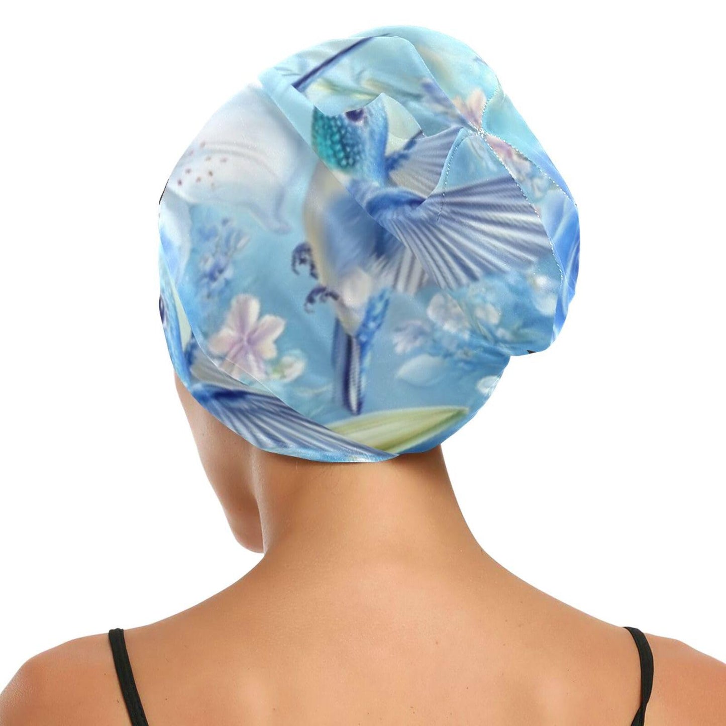 Satin Bonnet Lined Sleep Cap Hair Wrap Cover Slouchy Beanie for Curly Hair Protection for Gifts for Men Women Dark Blue Stars