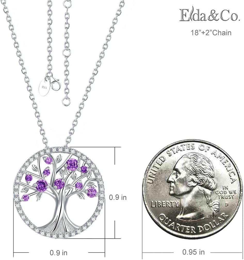 Tree of Life Necklace Birthday Gifts for Wife Mom January February Birthstones Necklace Garnet Amethyst and More Stones Jewelry 925 Sterling Silver