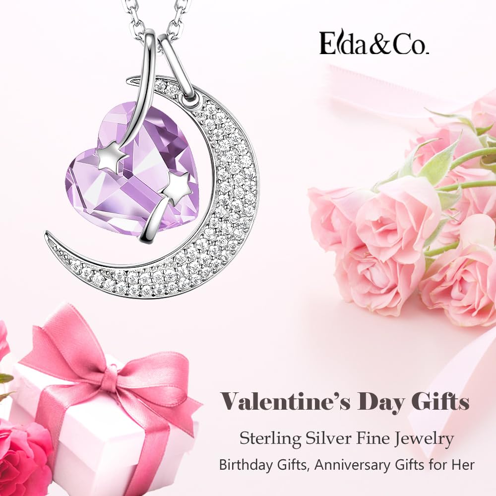 I Love You to the Moon and Back Half Moon Necklace Jewelry Birthday Gifts Mom Wife January February Birthstones Garnet Amethyst and More Stones 925 Sterling Silver