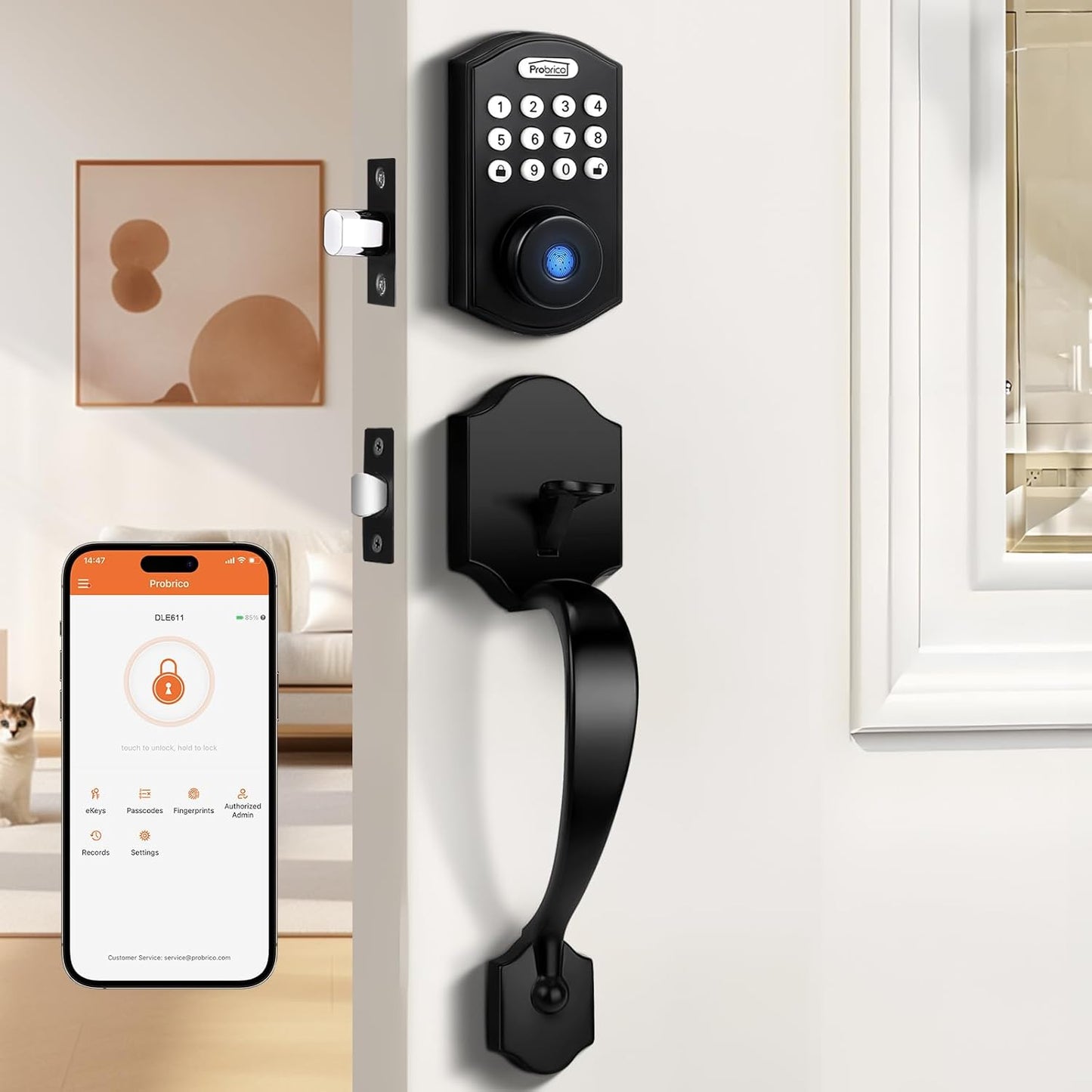 Probrico Smart Keyless Entry Door Lock Smart Locks for Front Door, Keypad Door Lock with Handle Fingerprint Deadbolt with Handle