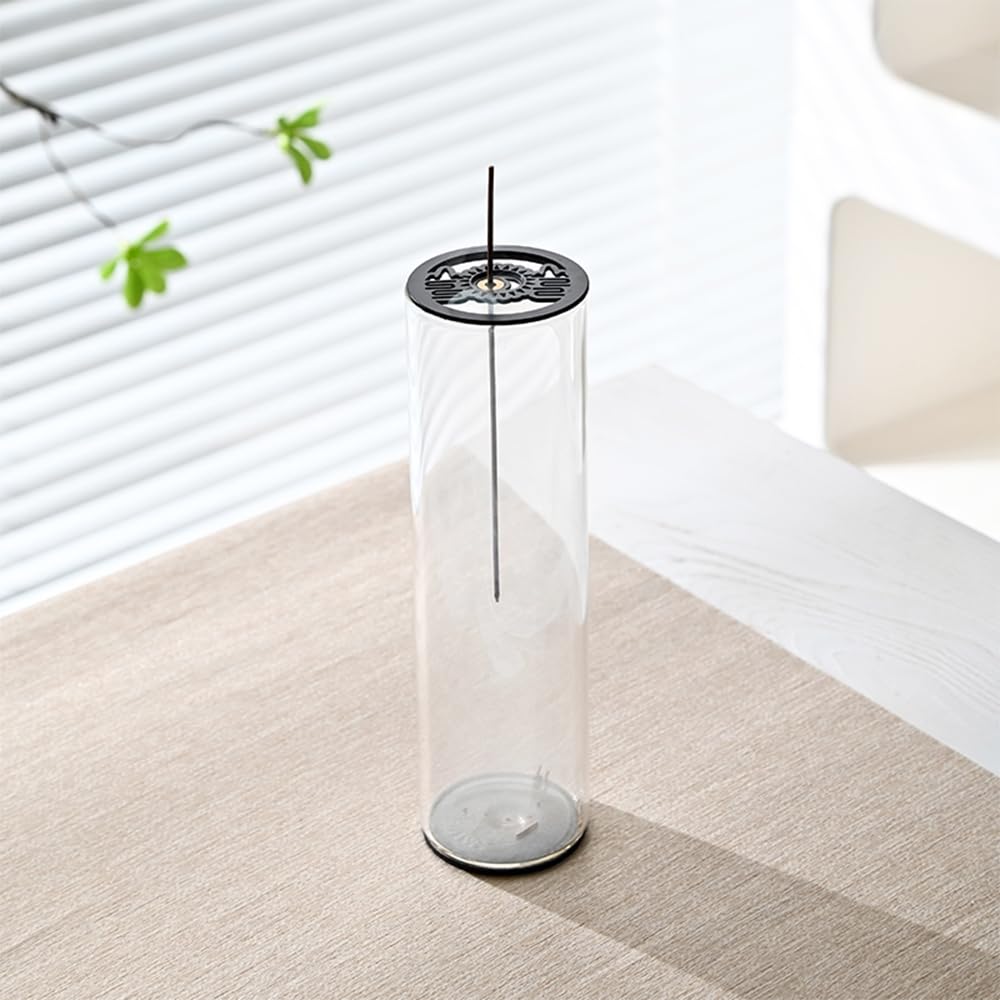 Glass Incense Holder with Ash Catcher, Fireproof Incense Burner for Aromatherapy Meditation Yoga Spa Room Decor - No Mess, Black