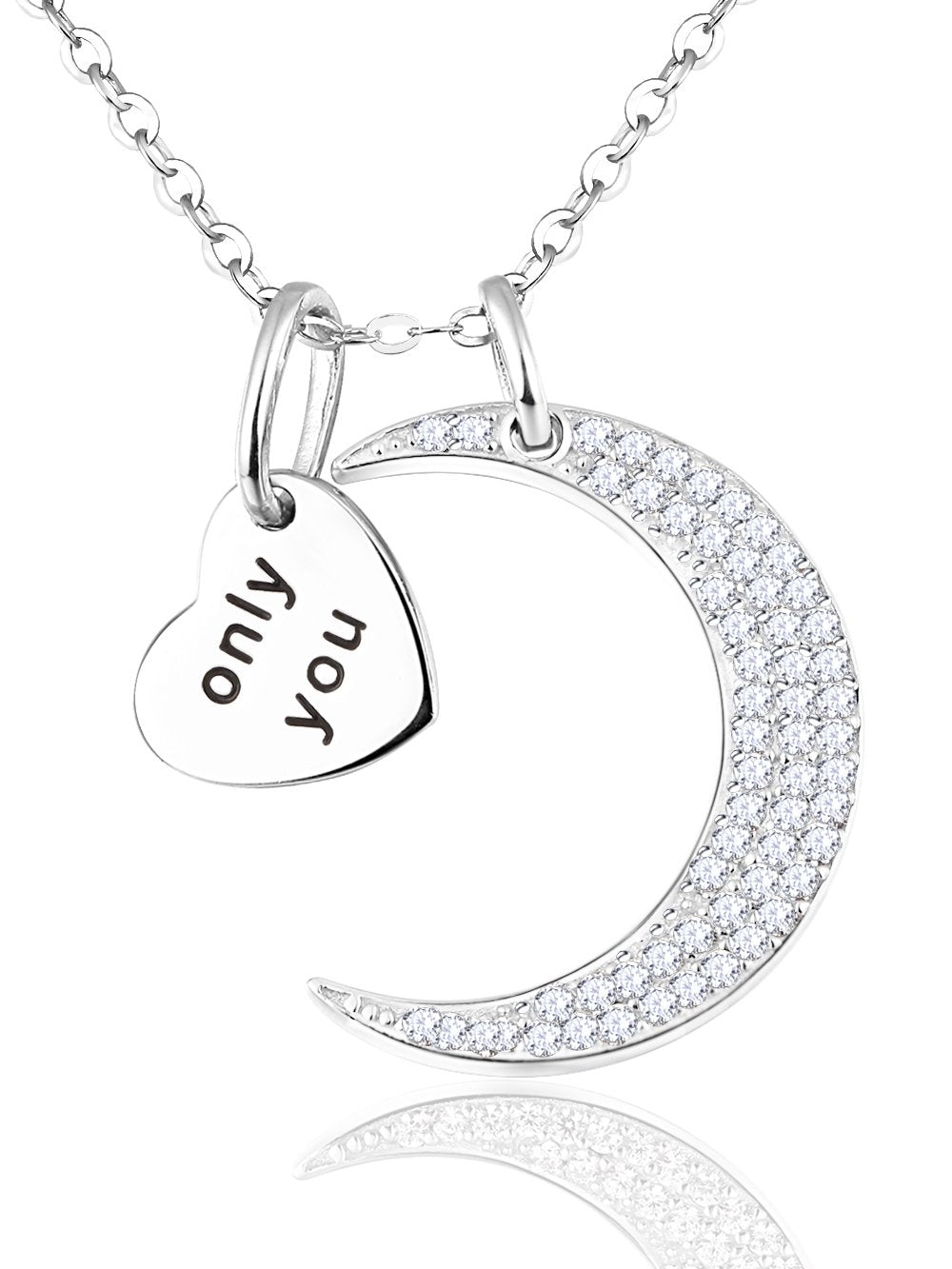 I Love You to the Moon and Back Half Moon Necklace Jewelry Birthday Gifts Mom Wife January February Birthstones Garnet Amethyst and More Stones 925 Sterling Silver