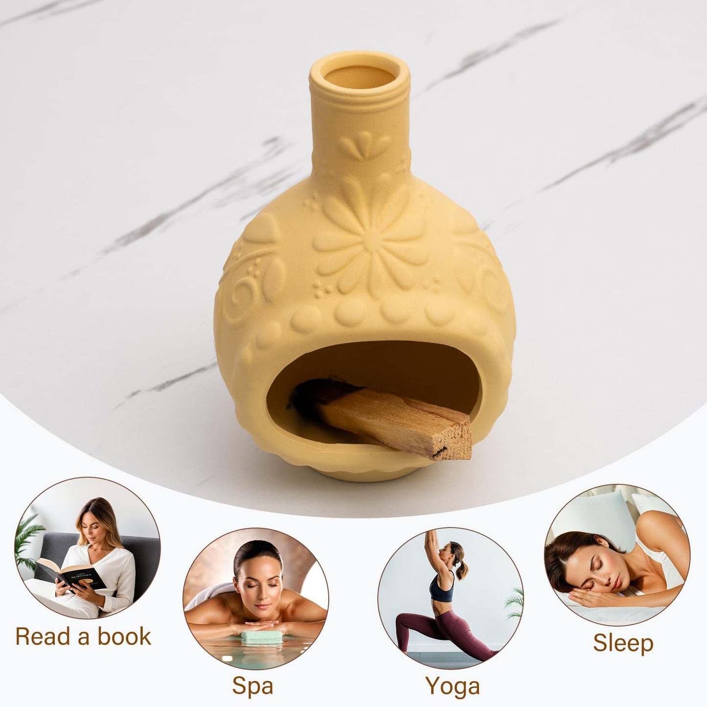 Handmade Ceramic Palo Santo Holder Burner - Mini Chimenea Incense Dish for Palo Santo and Sticks - Sage Holder for Meditation Decor