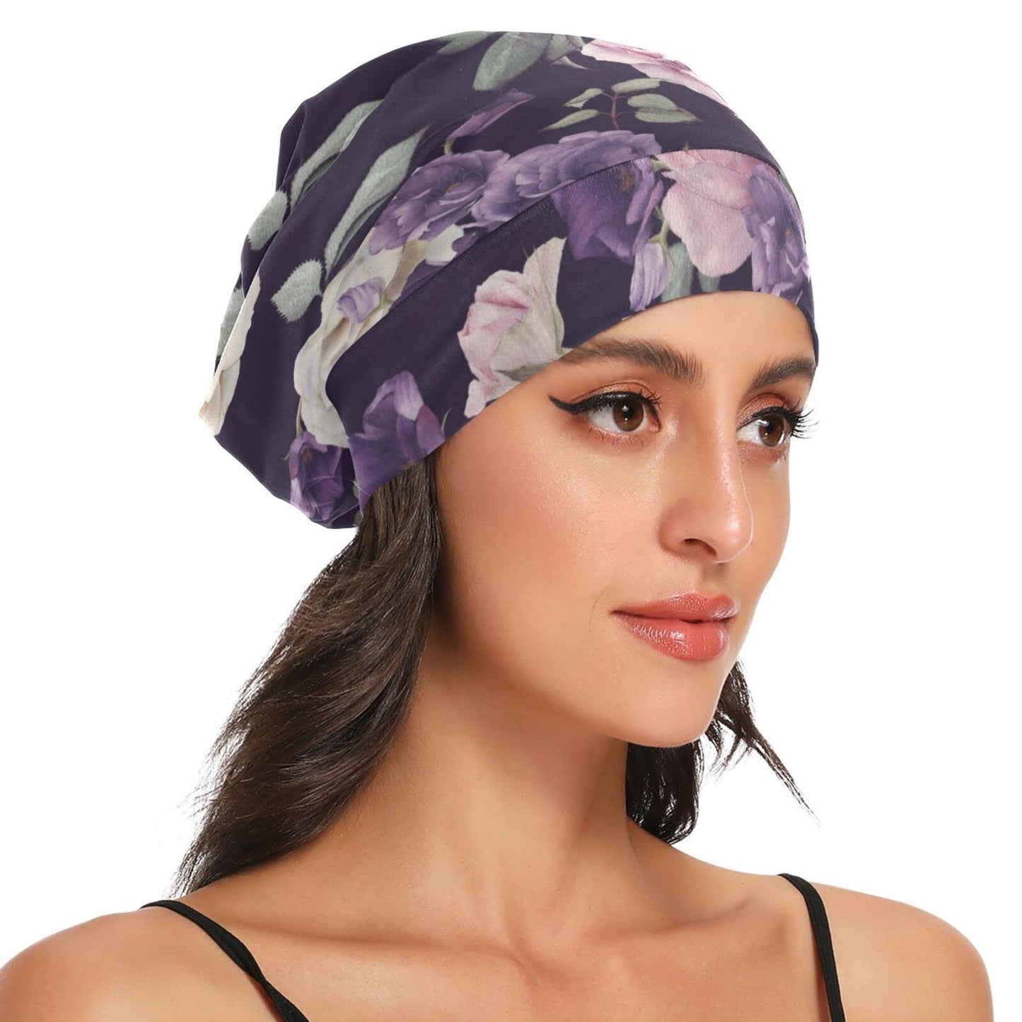 Satin Bonnet Lined Sleep Cap Hair Wrap Cover Slouchy Beanie for Curly Hair Protection for Gifts for Men Women Dark Blue Stars