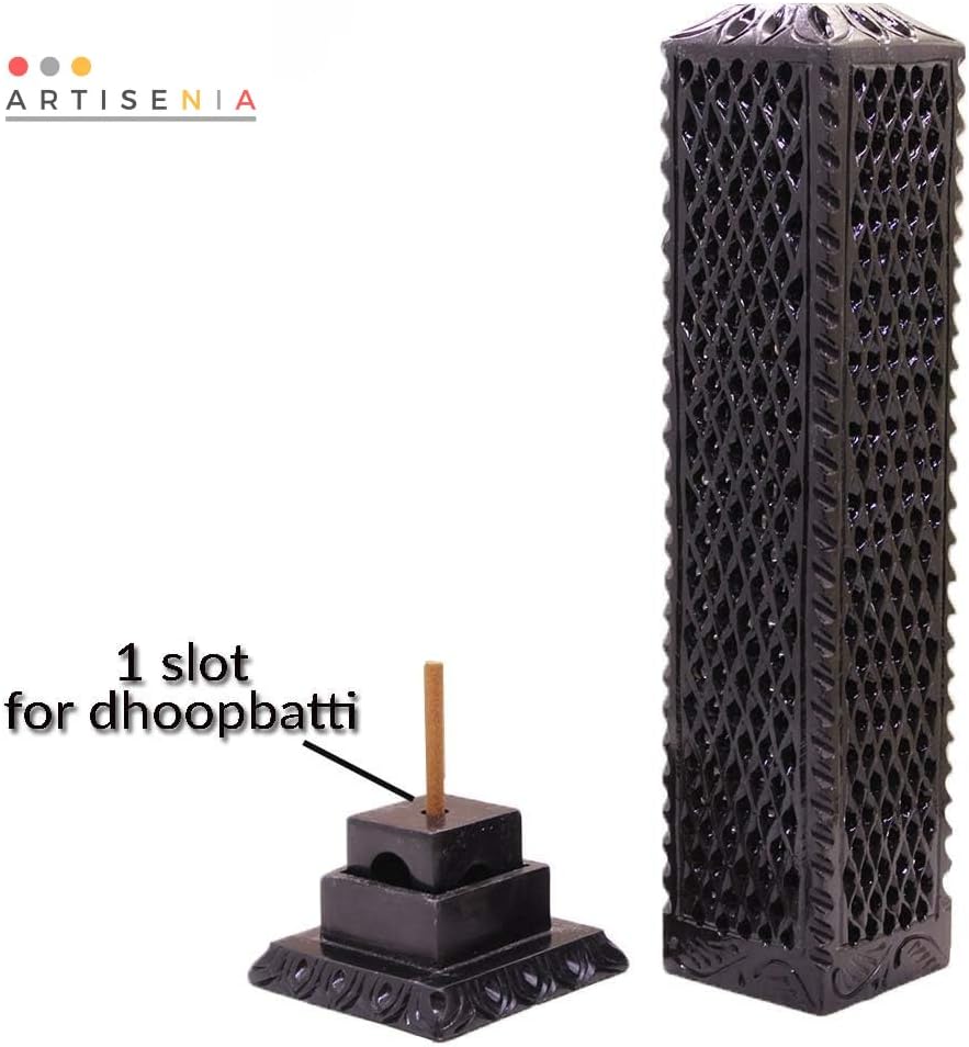 Handmade Black Soapstone Incense Stick Tower Holder | Marble Incense Stick Tower Burner Holder Spa Aromatherapy Home Office Fragrance Accessories Home Office Decor - (11 X 3 Inches)j