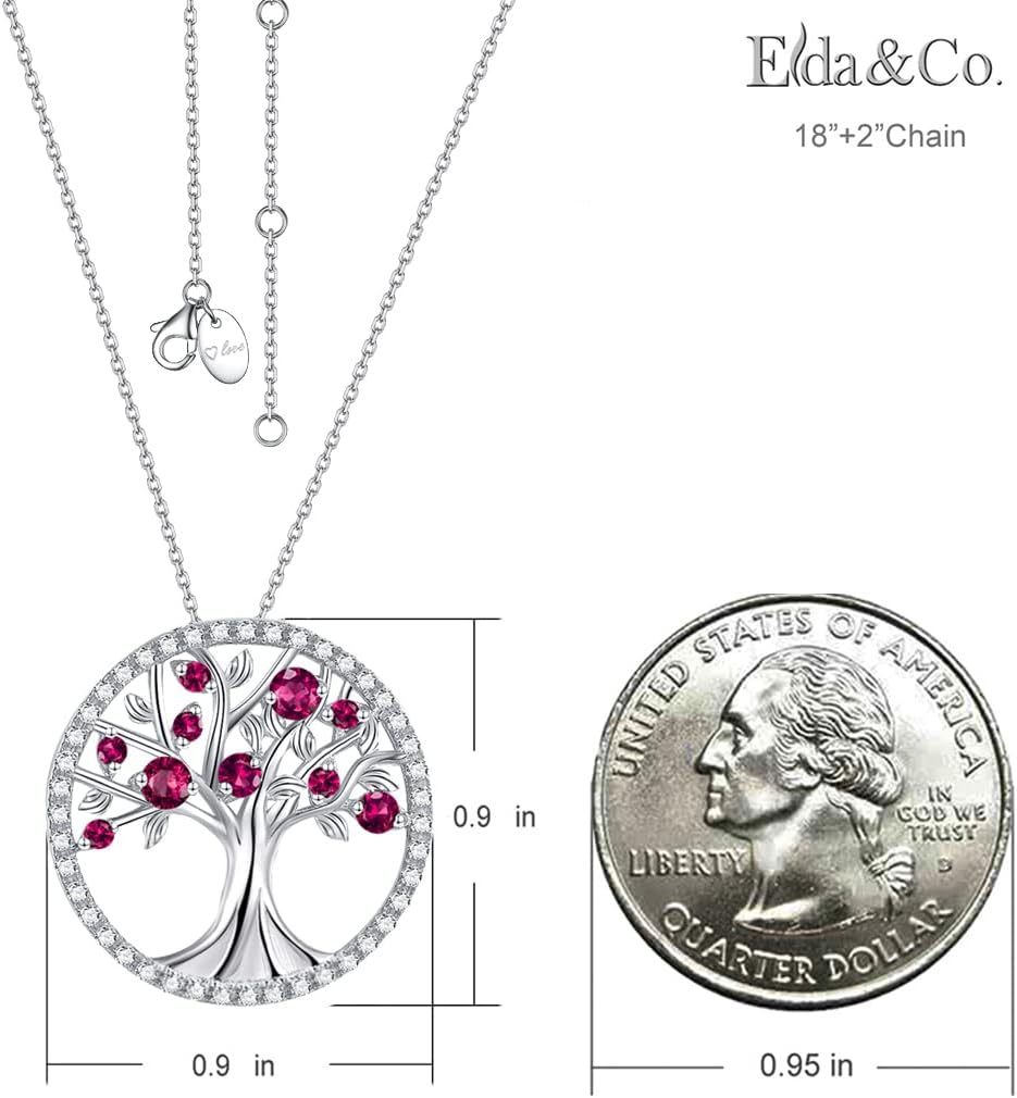 Tree of Life Necklace Birthday Gifts for Wife Mom January February Birthstones Necklace Garnet Amethyst and More Stones Jewelry 925 Sterling Silver