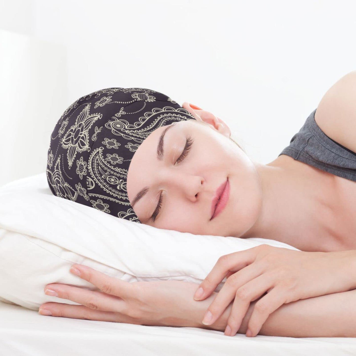 Satin Bonnet Lined Sleep Cap Hair Wrap Cover Slouchy Beanie for Curly Hair Protection for Gifts for Men Women Dark Blue Stars